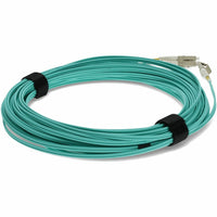 15-meter aqua OM3 fiber optic patch cable with LC connectors - angled view showing bend radius-alternate-image5