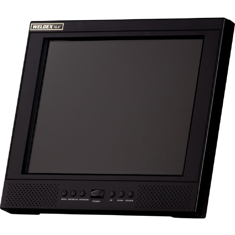 Front view of Weldex WDL-1040M 10.4-inch LCD monitor showing sleek black design with control buttons