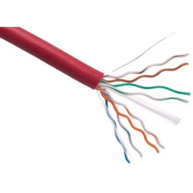 Close-up view of CAT6 cable internal structure showing red jacket and exposed twisted pair conductors-alternate-image1