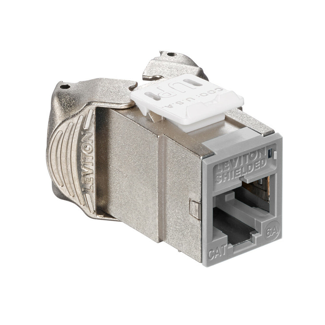 Leviton Atlas-X1 CAT 6A shielded network jack with metal housing and RJ-45 female connector port-alternate-image1