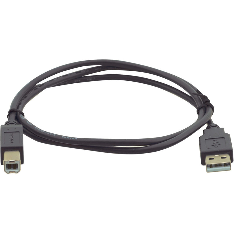 Kramer USB 2.0 cable with Type-A male connector on one end and Type-B male connector on other end, featuring gray protective sheath and molded strain relief