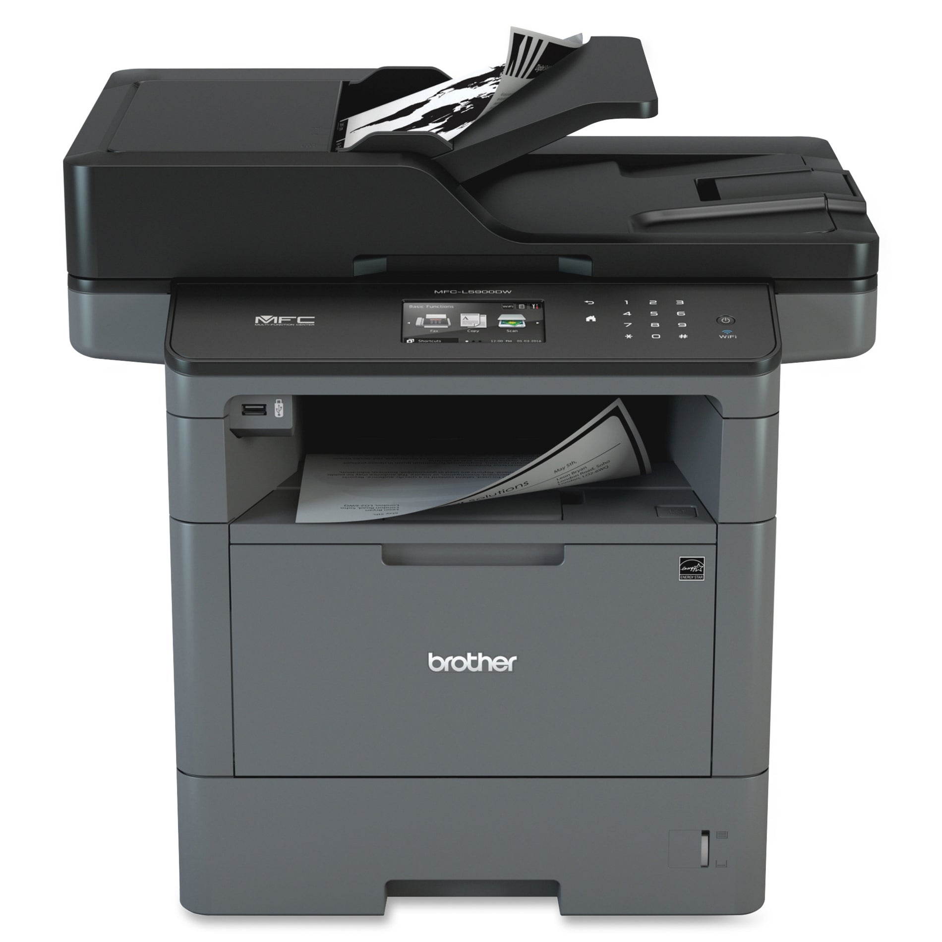 Brother All-In-1 Laser Printer, 42ppm, 300 Sht Cap, Black/Gray (MFCL5900DW)