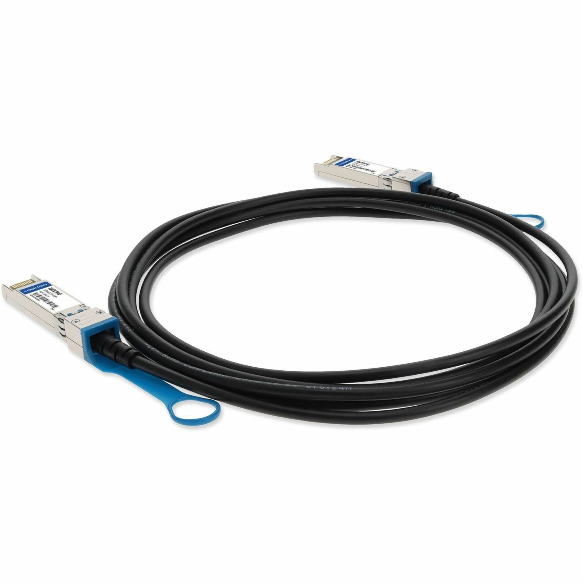 Three-quarter view of AddOn SFP+ cable showing cable management features-alternate-image3