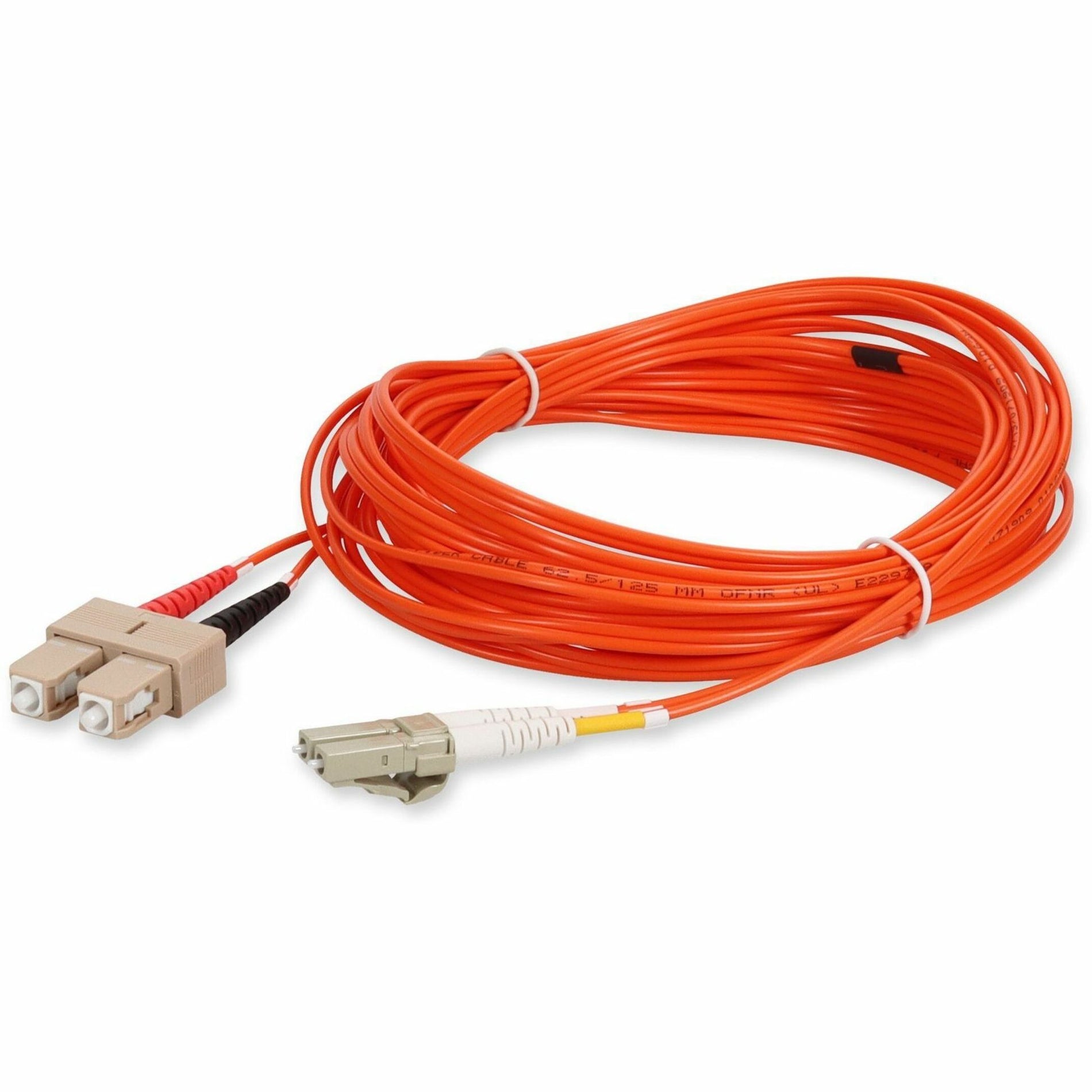 2M orange multimode fiber optic patch cable with SC to LC connectors shown in full length-alternate-image1