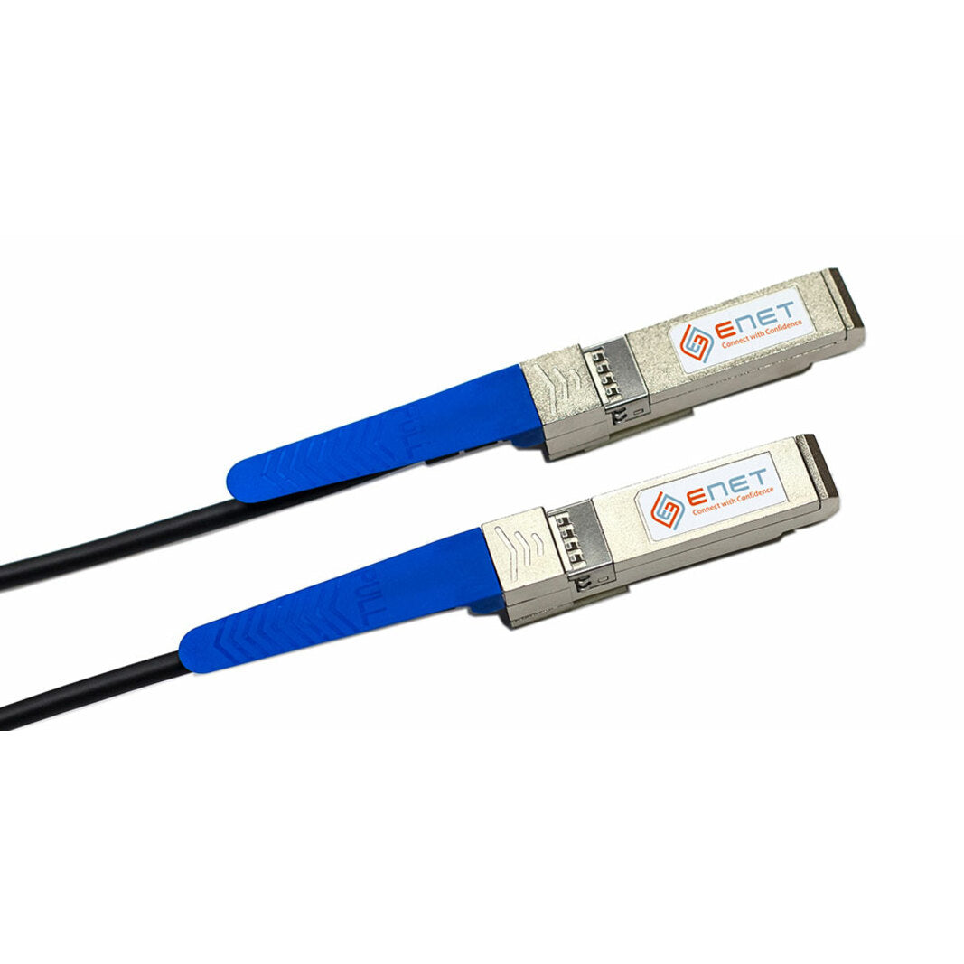 ENET Dell-compatible SFP+ direct-attach cable showing dual connectors with blue pull tabs and black cable-alternate-image1