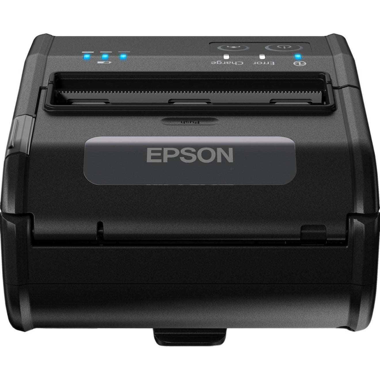 Front view of Epson TM-P80 mobile receipt printer showing LED status indicators and paper output slot-alternate-image1