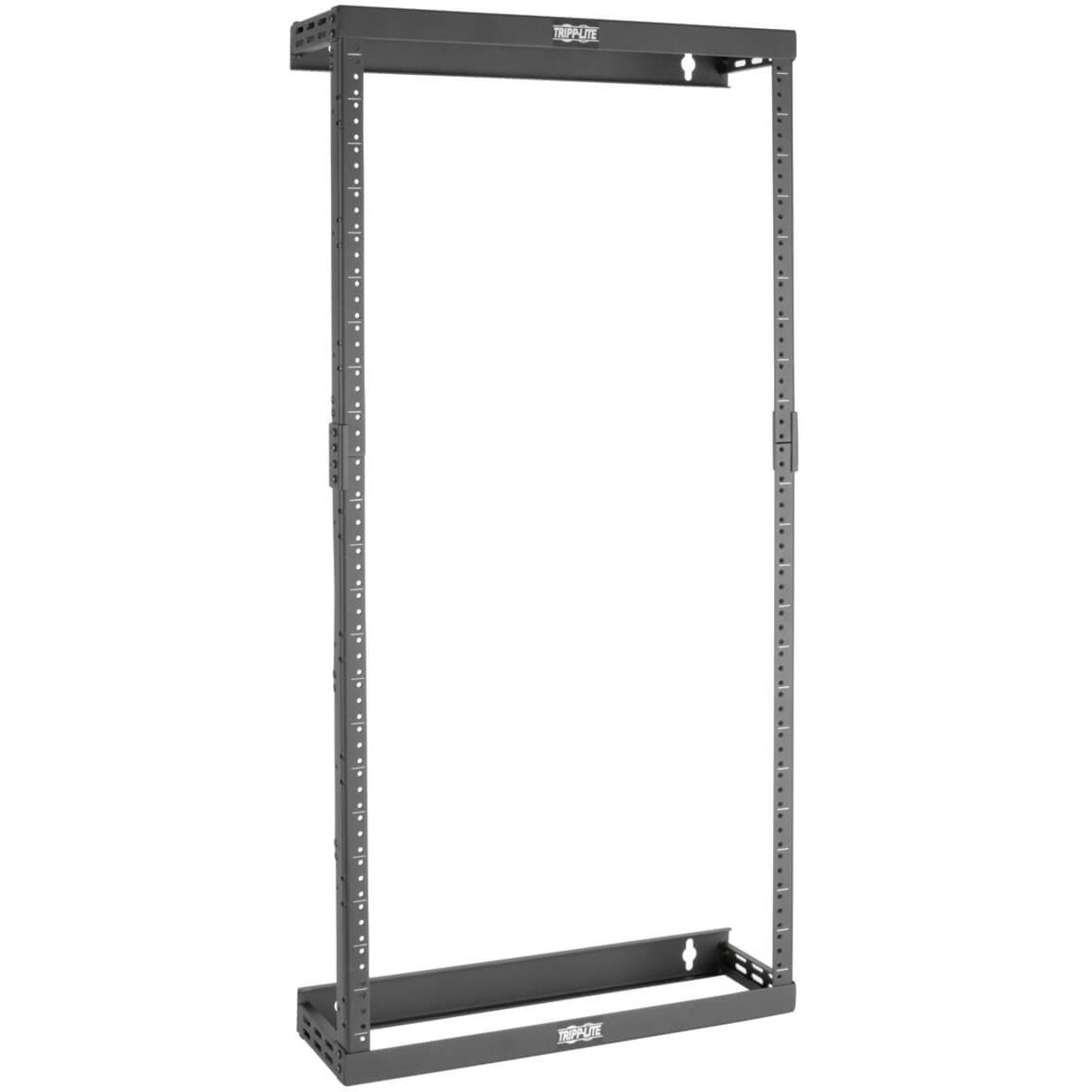 Tripp Lite SmartRack 22U wall-mount open frame rack shown at full height with vertical mounting rails-alternate-image3