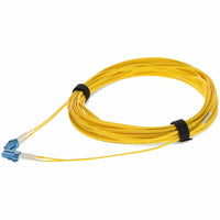 12-meter yellow single-mode fiber optic patch cable with blue LC connectors and black cable management straps-alternate-image1