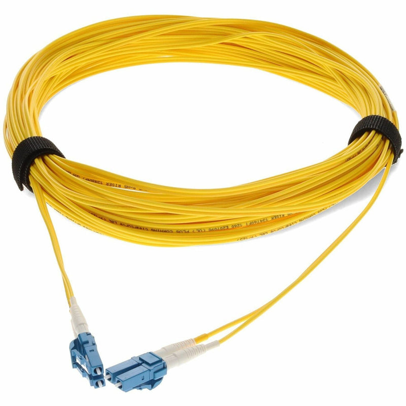 Close-up view of yellow fiber optic cable showing quality construction