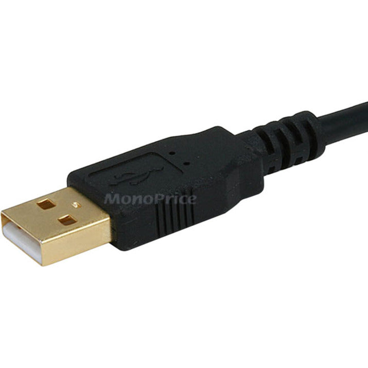 Close-up of gold-plated USB Type-A connector with strain relief boot