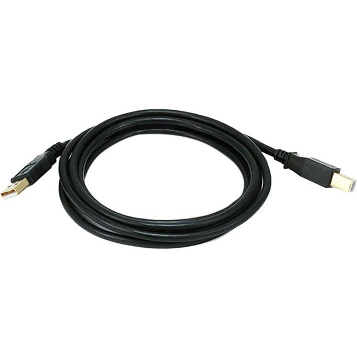 Black USB 2.0 cable with Type-A and Type-B connectors showing full cable length