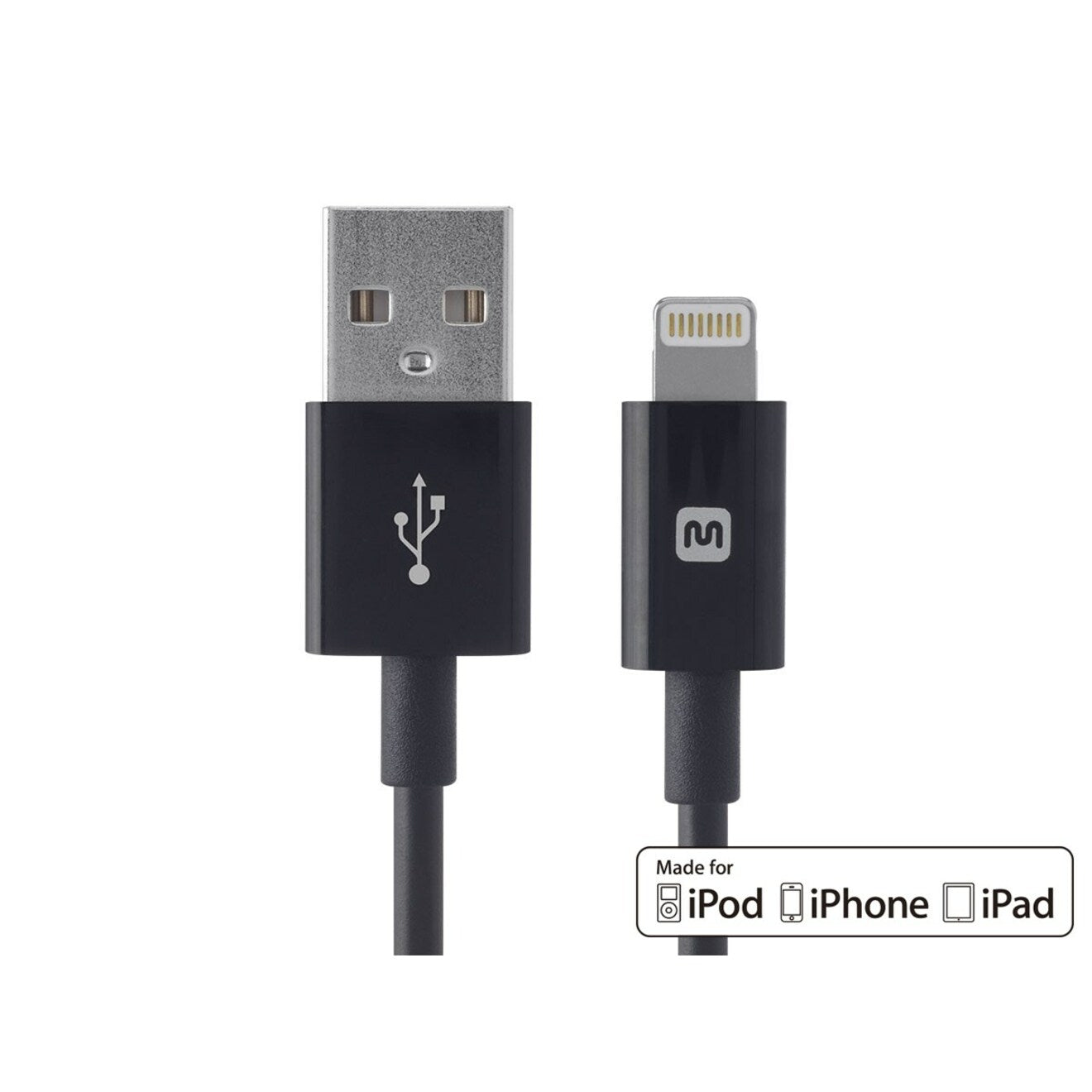 Black Lightning to USB cable with gold-plated connectors and MFi certification badge-alternate-image2