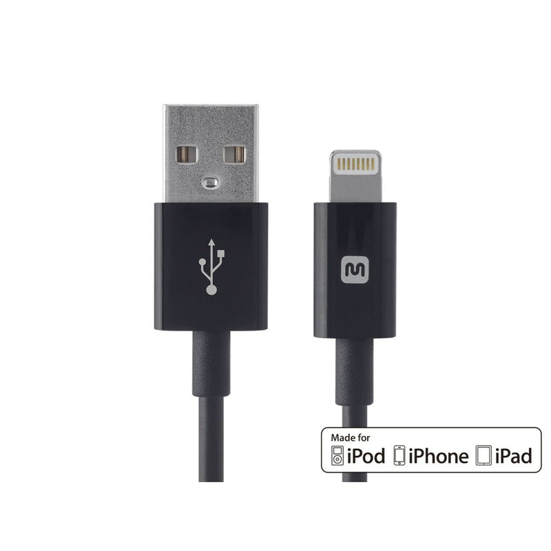 Black Lightning to USB cable with gold-plated connectors and MFi certification badge