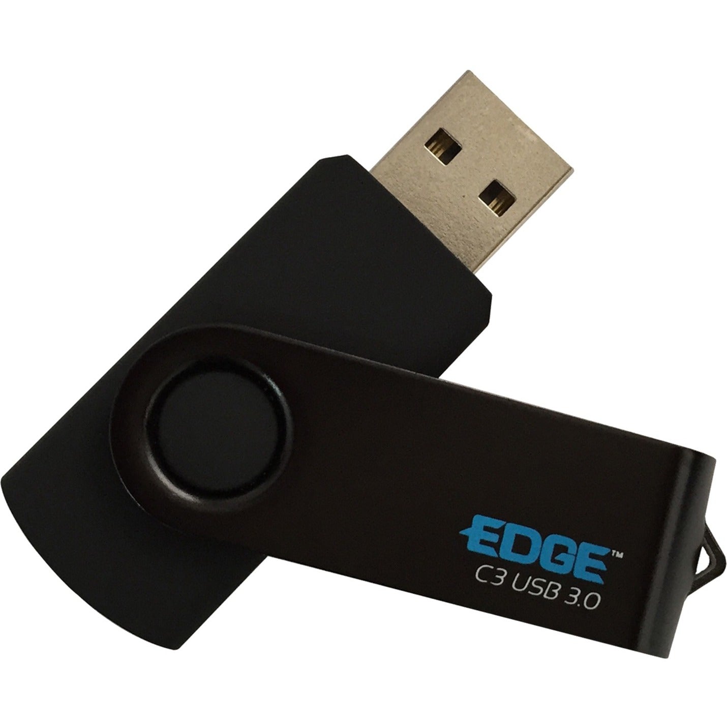 EDGE C3 USB 3.0 Flash Drive in black with swivel design showing USB connector and blue logo branding-alternate-image1