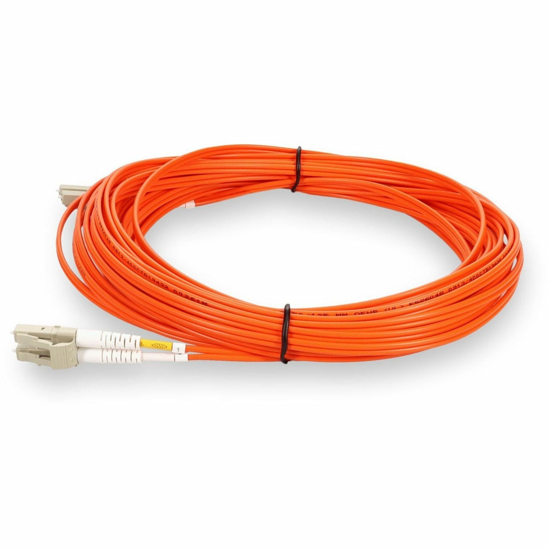 Side view of orange fiber optic cable showing LC connector detail and strain relief mechanism-alternate-image2