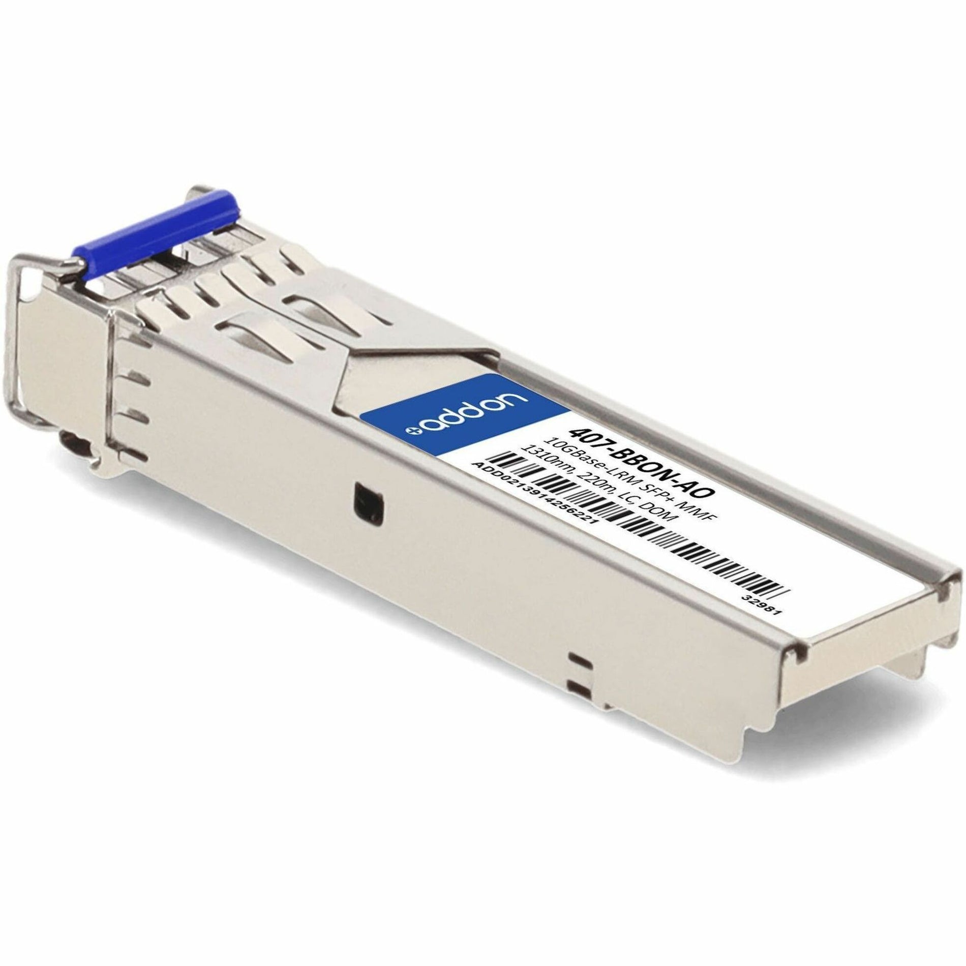 Angled top view of AddOn SFP+ module emphasizing thermal design-alternate-image3