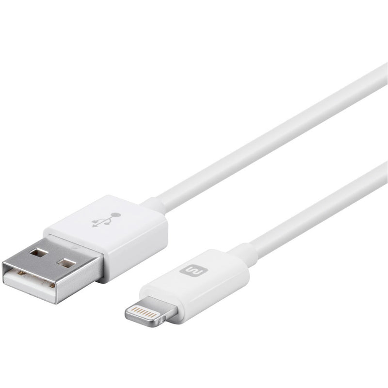 White Lightning to USB cable with gold-plated connectors showing both USB-A and Lightning ends