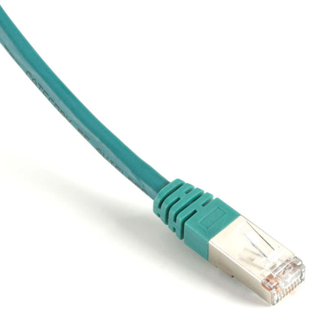 Close-up of green CAT5e cable RJ-45 connector showing gold-plated contacts and strain relief boot-alternate-image1