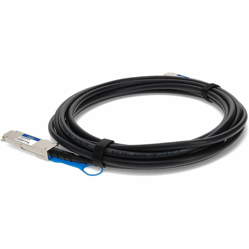 Side profile of AddOn QSFP+ cable highlighting cable management features