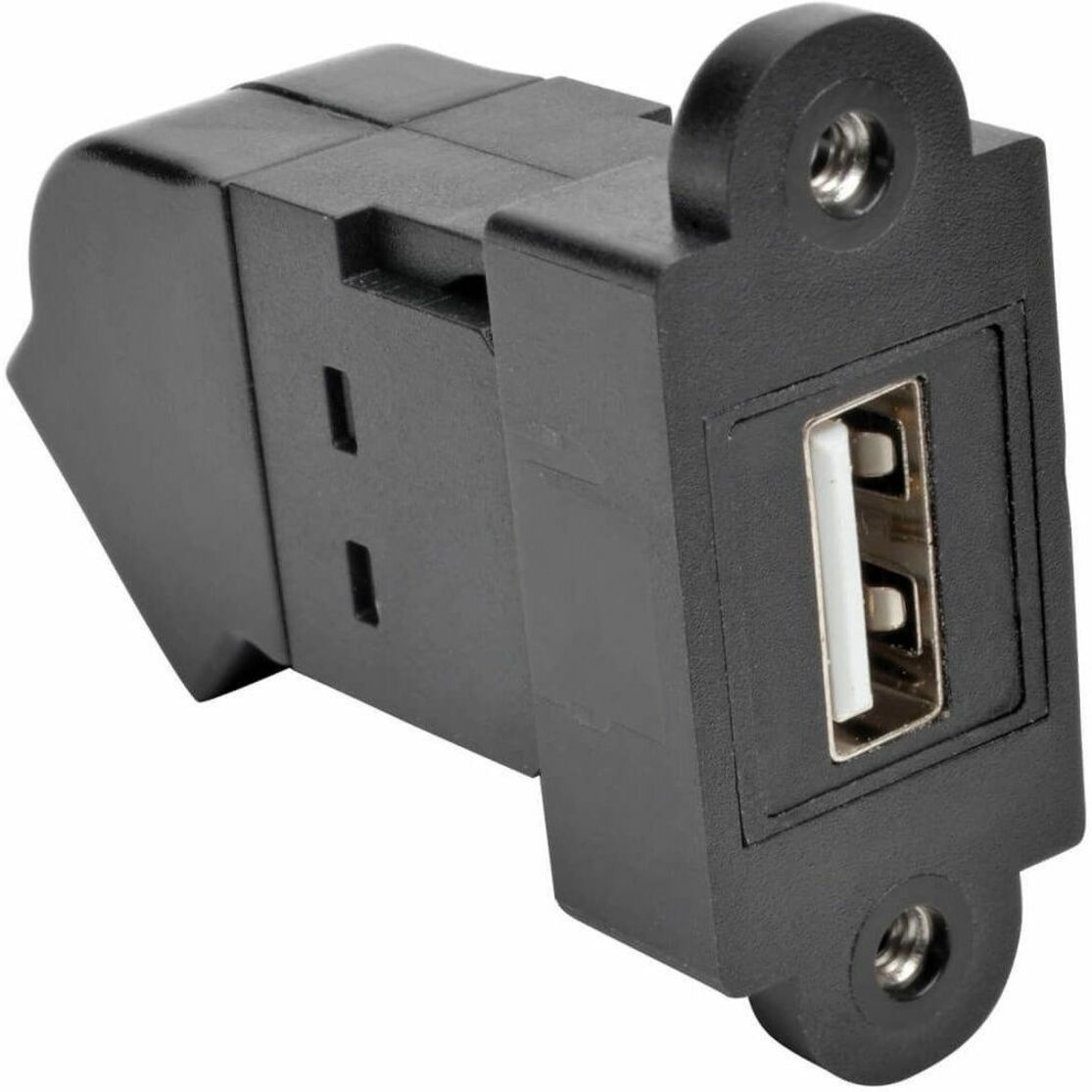 Side view of angled USB coupler showing mounting holes and female USB-A port-alternate-image2