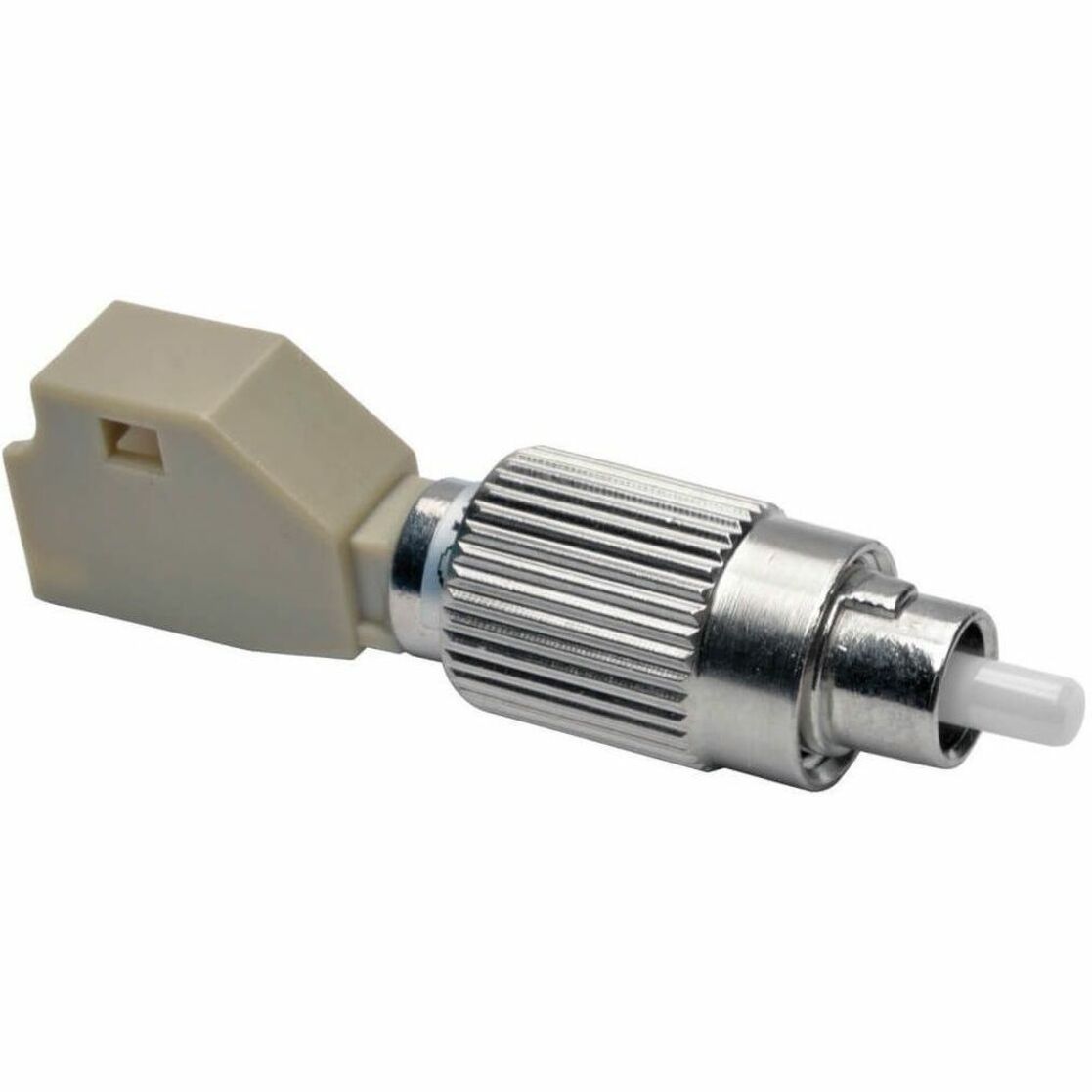 Side view of Tripp Lite T020-001-LC10G FC to LC adapter showing beige housing and silver metallic connector-alternate-image1