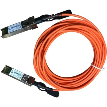 HPE X2A0 10G SFP+ orange active optical cable with black SFP+ connectors on both ends, coiled in a circular pattern