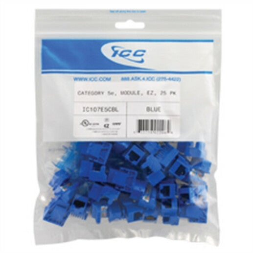 ICC CAT 5e, EZ, 25 PK Modular Connector, Blue (IC107E5CBL)