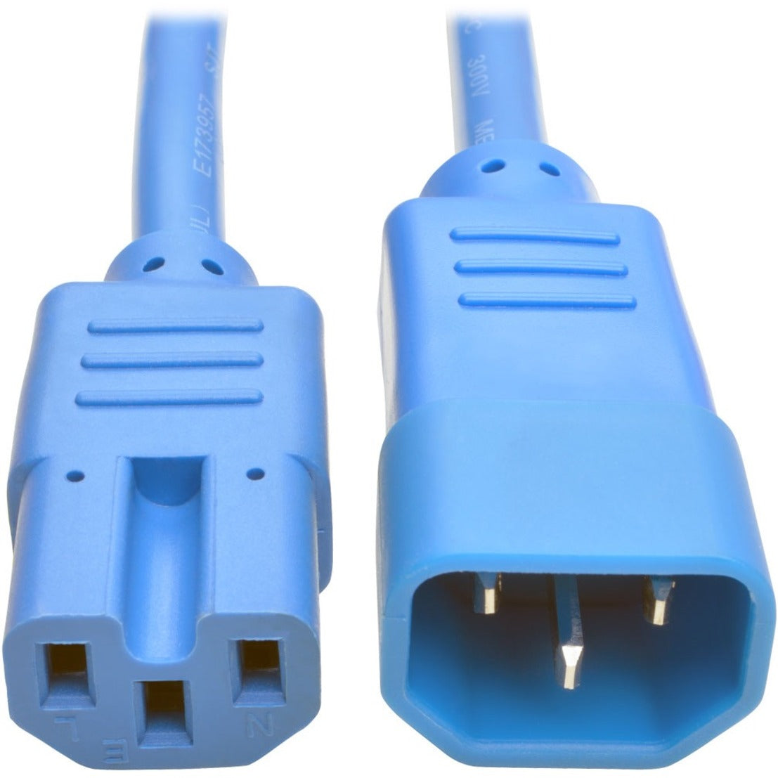 Close-up view of blue C14 and C15 power connectors showing detailed pin configuration-alternate-image1