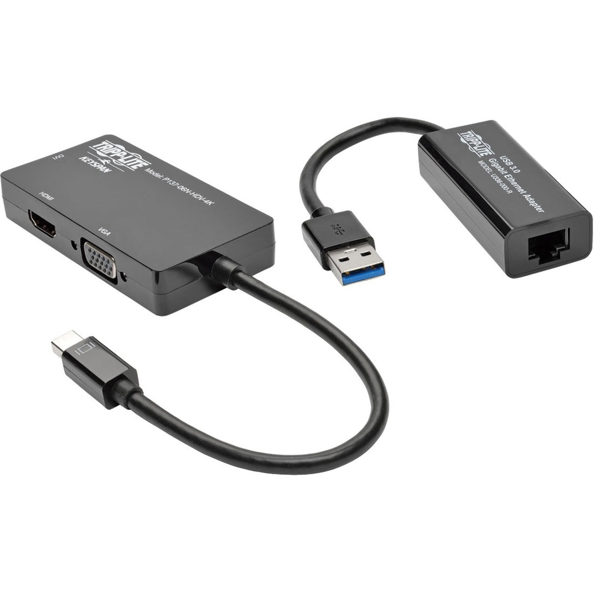 Tripp Lite Surface accessory kit showing video adapter with HDMI/VGA/DVI ports and USB 3.0 Ethernet adapter-alternate-image1