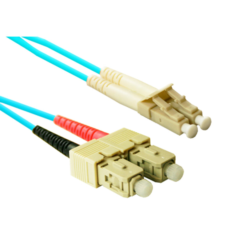 ENET 4-meter aqua OM4 fiber patch cable with SC and LC duplex connectors showing premium build quality and strain relief-alternate-image1