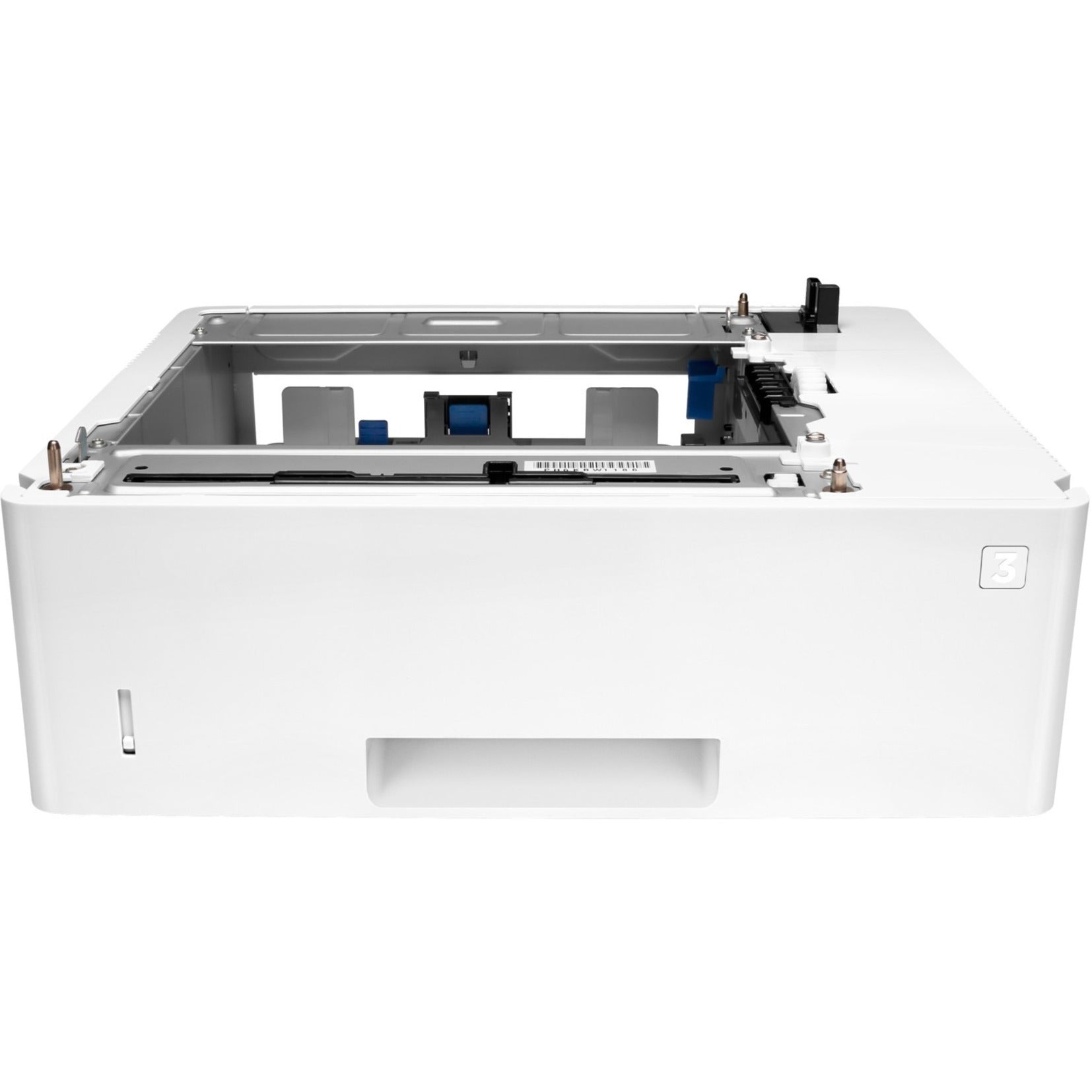 Front view of HP LaserJet 550-Sheet Paper Tray showing internal mechanical components and paper guides-alternate-image1