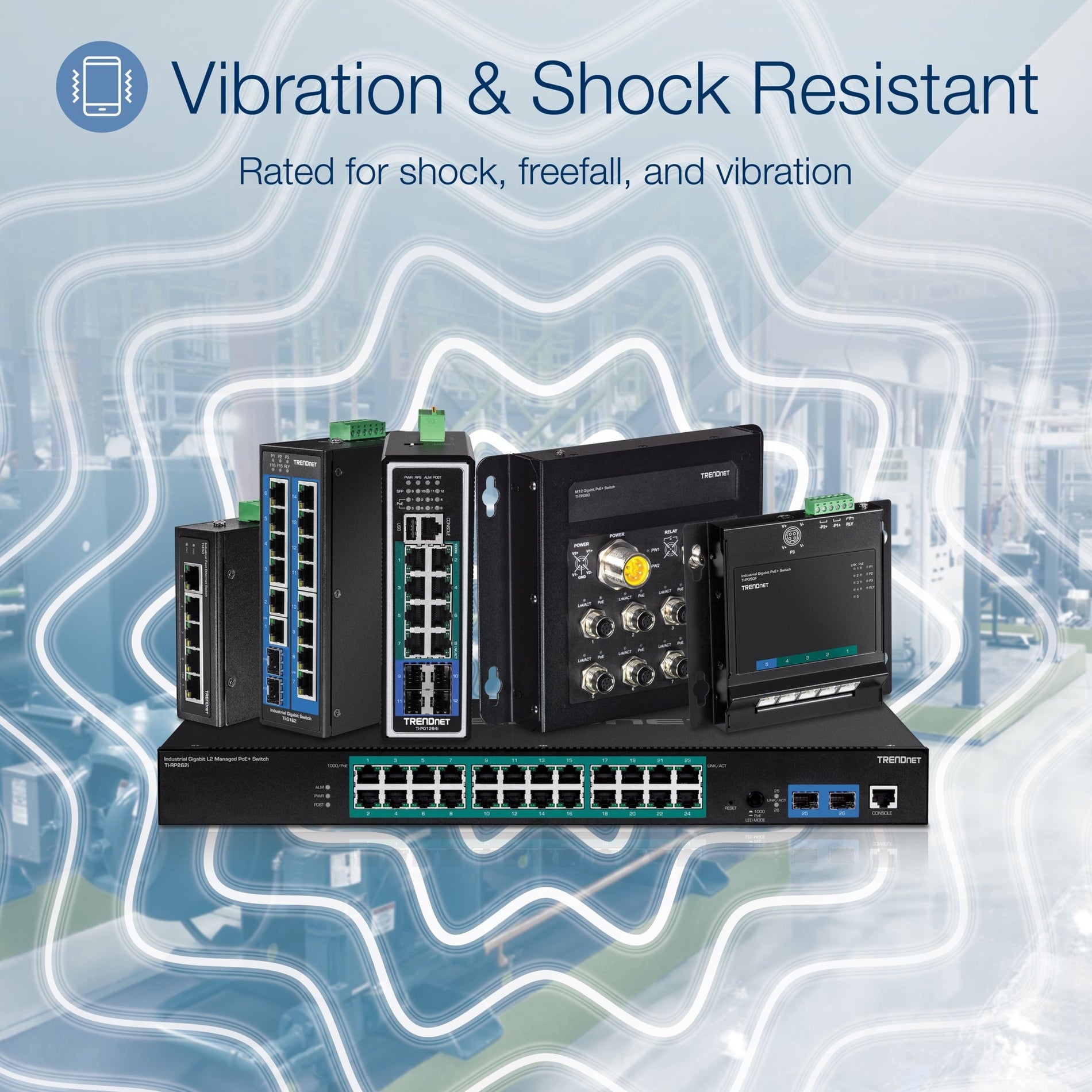 TRENDnet 6-Port Industrieller Gigabit PoE+ DIN-Schienen-Switch 12-56V. Duale redundante 12-56 VDC Stromeingänge mit Überlastschutz.