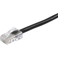 Detailed side view of ZEROboot Cat6 cable connector showing transparent housing and black cable construction-alternate-image2