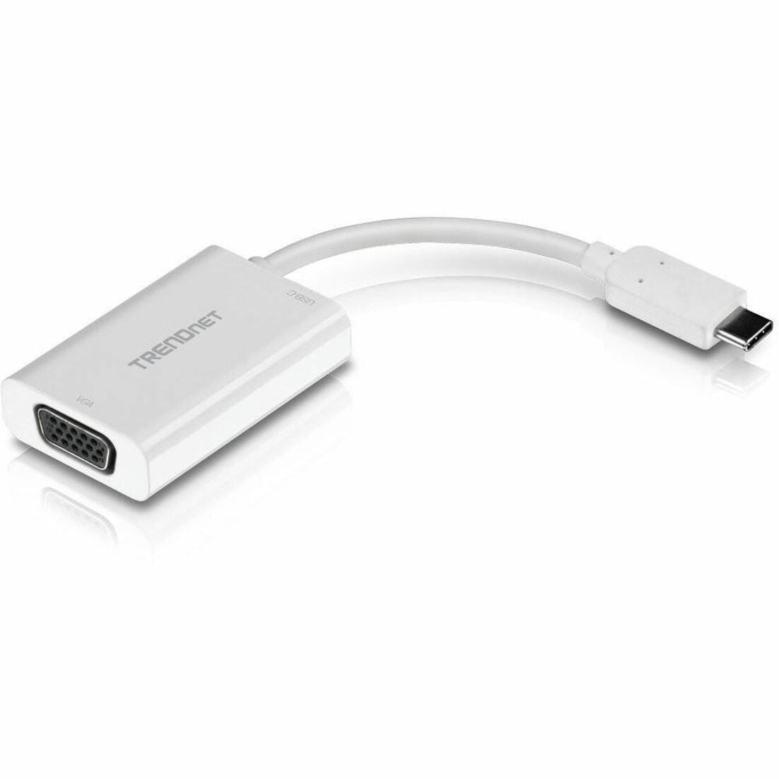 TRENDnet USB-C to VGA adapter in white showing main connector ports-alternate-image1