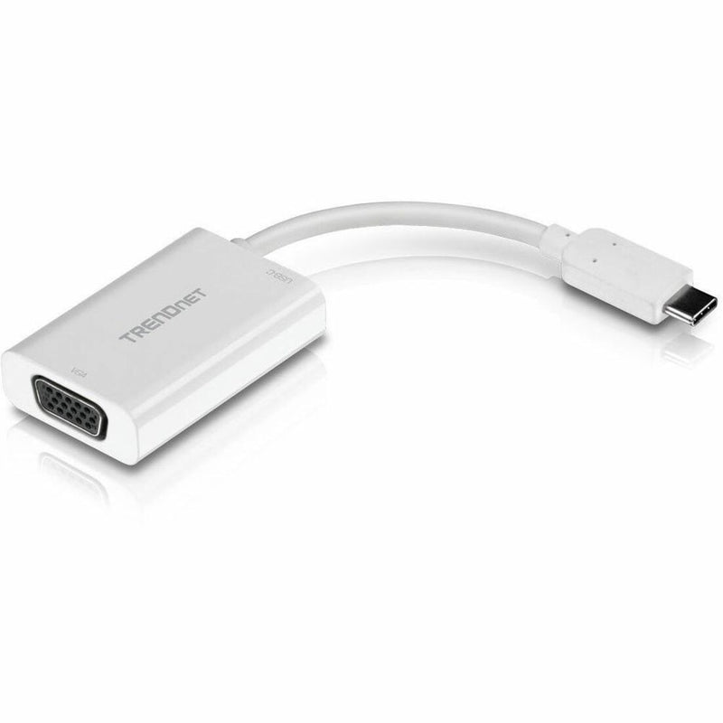 TRENDnet USB-C to VGA adapter in white showing main connector ports