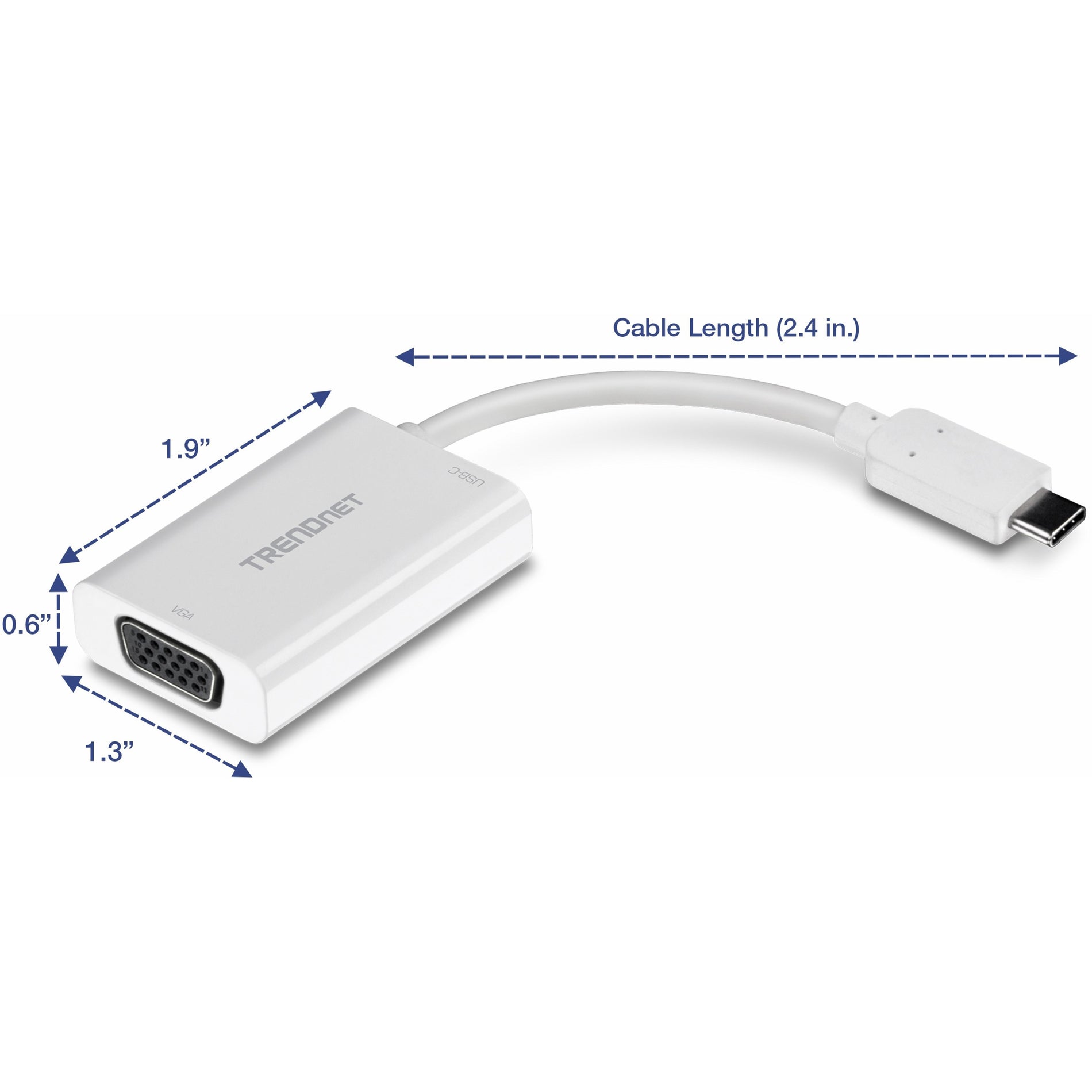 TRENDnet USB-C to VGA Adapter with Power Delivery, High Speed USB-C Connection, USB-C Power Delivery Compliant, CHROME, WINDOWS 10, MAC, TUC-VGA2