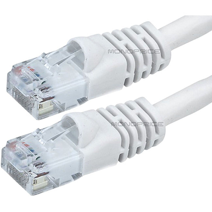 Close-up of white Cat5e cable ends showing gold-plated RJ-45 connectors with snagless boots-alternate-image2