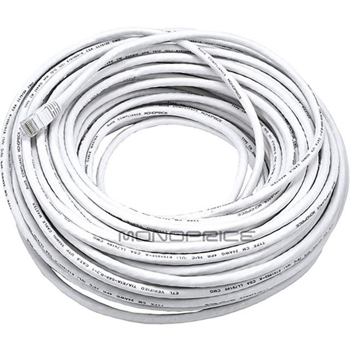 100-foot white Cat5e ethernet cable coiled showing length and flexibility-alternate-image1