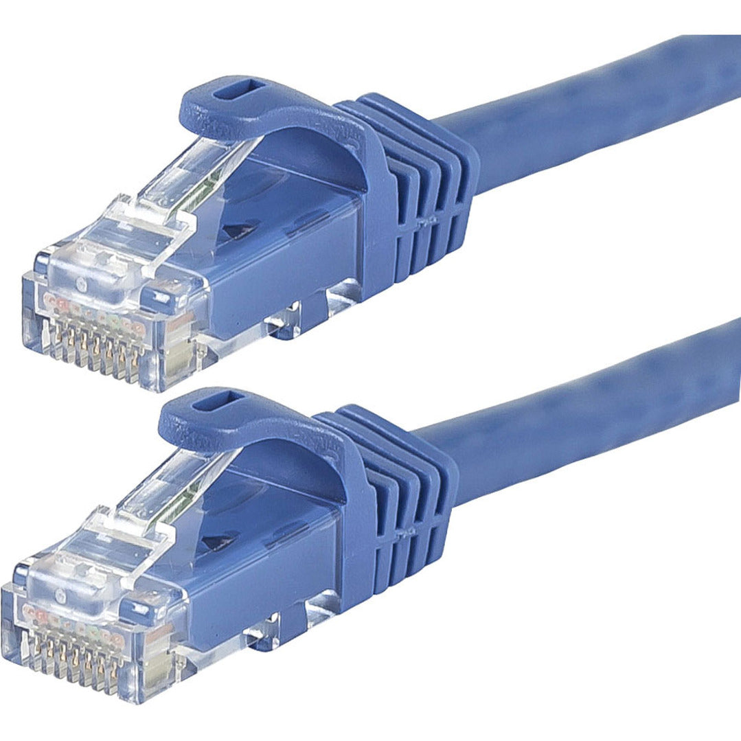 Close-up of blue Cat6 cable RJ-45 connectors showing FLEXboot design and gold-plated contacts-alternate-image2