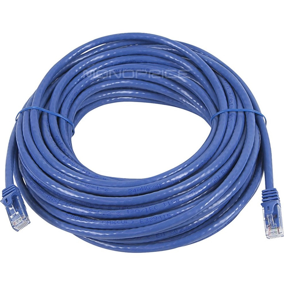 50-foot blue Cat6 ethernet cable coiled showing full length and Monoprice branding-alternate-image1