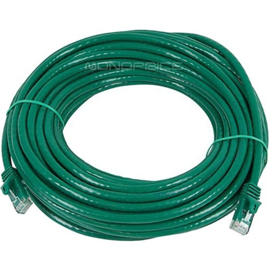 50-foot green Cat6 Ethernet cable coiled showing Monoprice branding and overall cable construction-alternate-image1