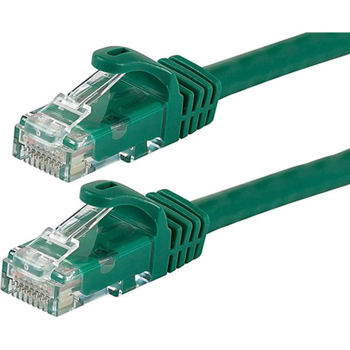 Close-up view of green Cat6 cable connectors showing FLEXboot design and gold-plated RJ-45 terminals-alternate-image2