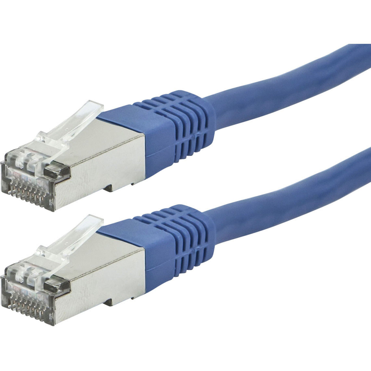 Close-up view of shielded RJ-45 connectors showing gold-plated contacts and blue cable jacket-alternate-image2