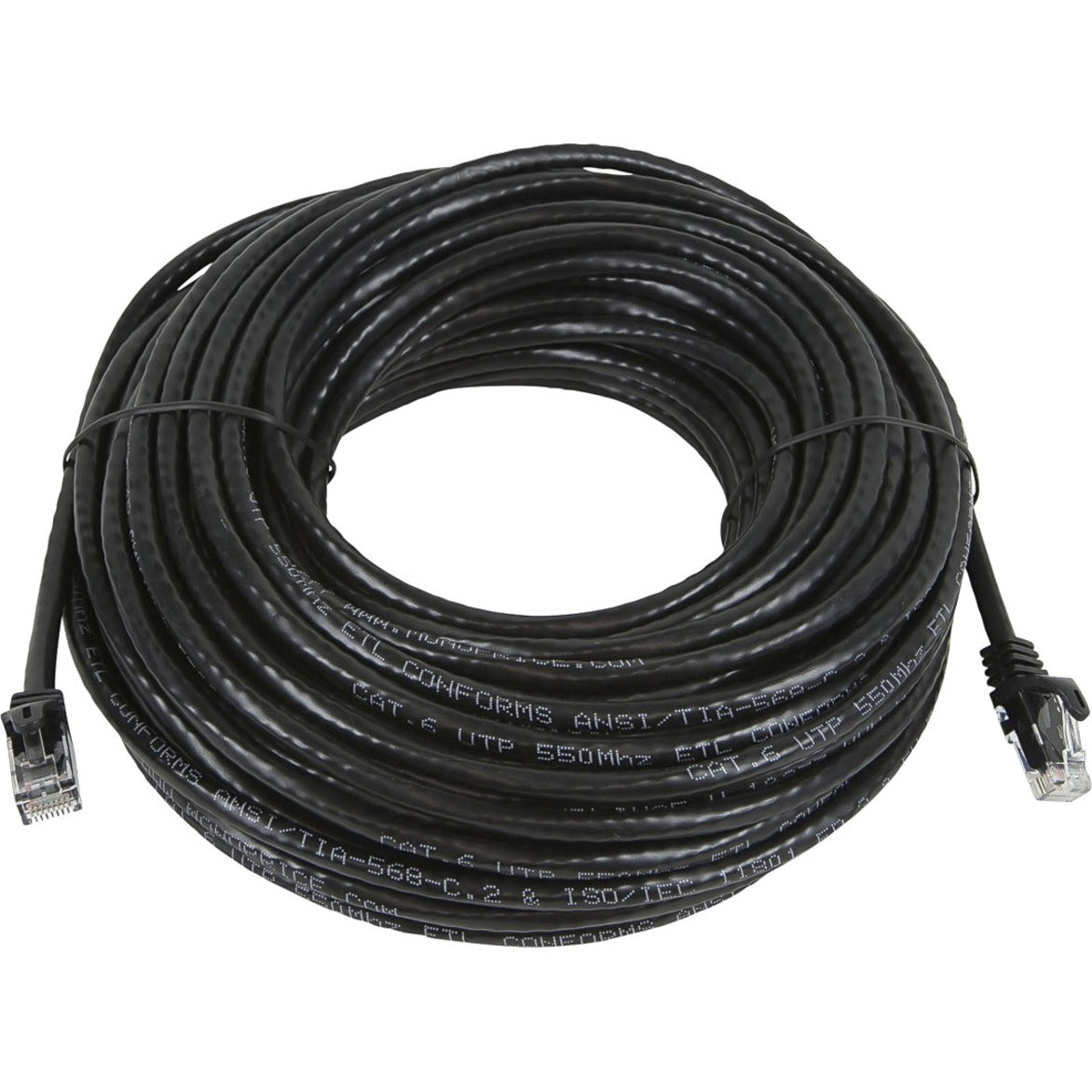 75-foot black Cat5e ethernet network cable coiled showing full length and RJ-45 connectors-alternate-image1