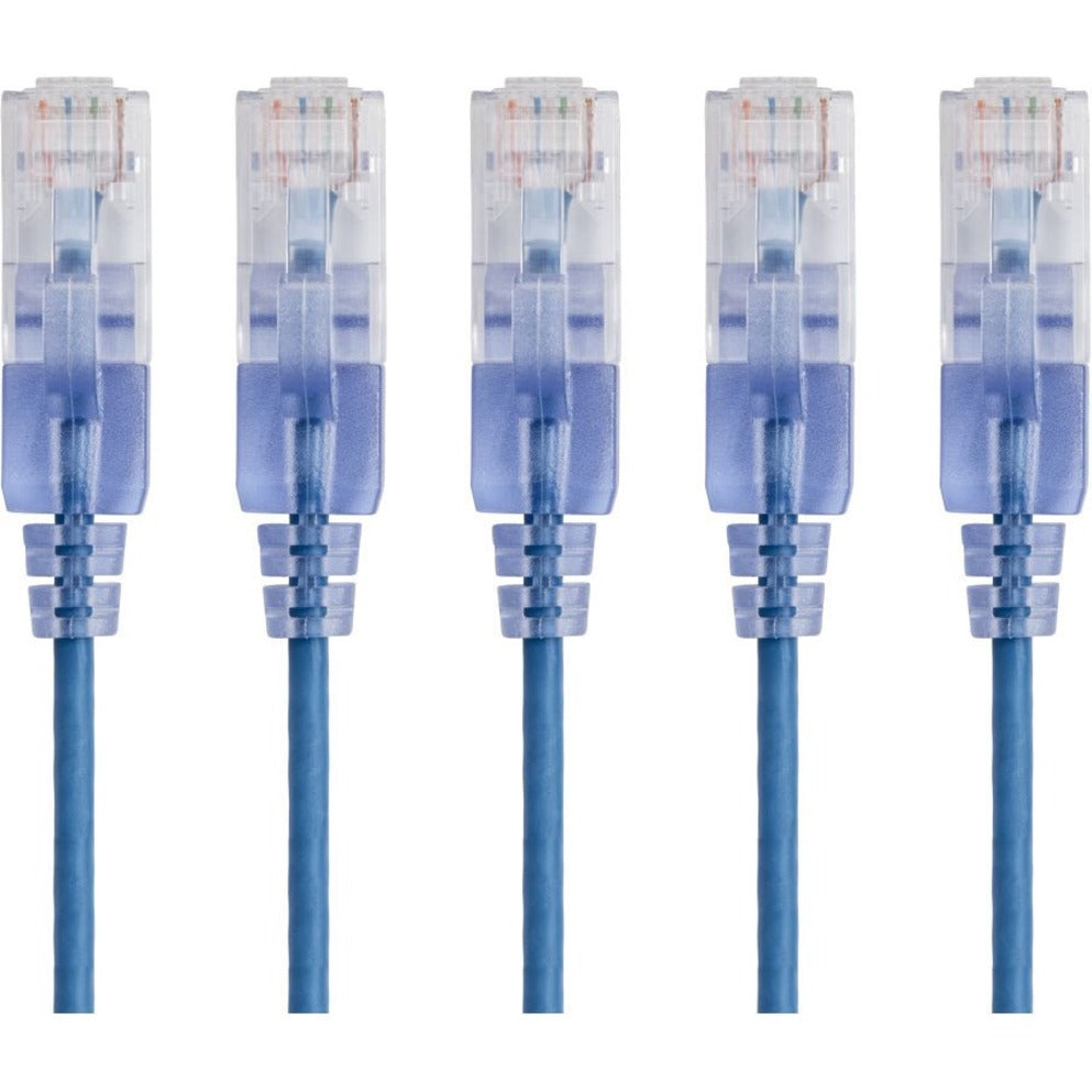 Five blue SlimRun Cat6A ethernet patch cables with transparent RJ-45 connectors and snagless boots-alternate-image1