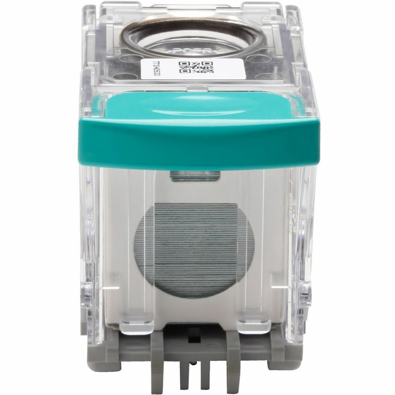 HP Staple Cartridge Refill with transparent casing and turquoise cap showing internal staple storage mechanism-alternate-image1