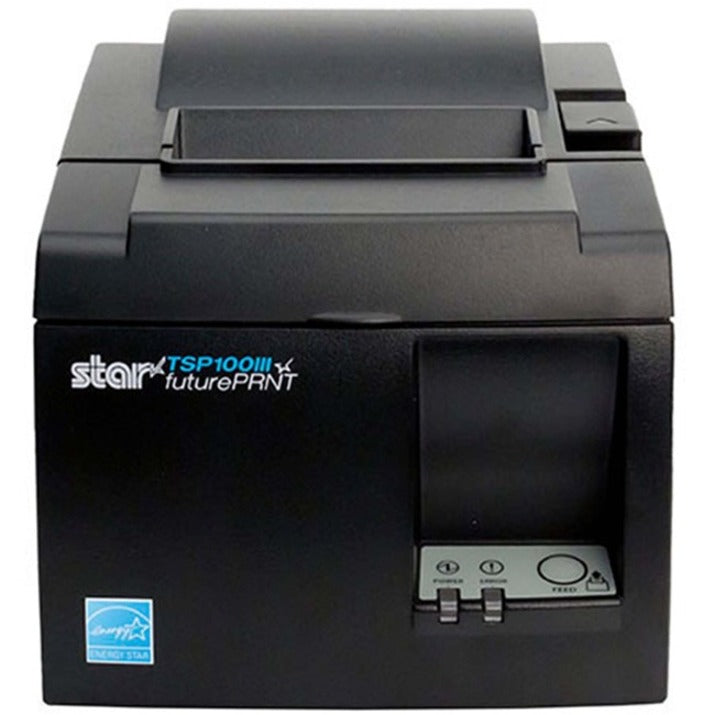 Front view of Star Micronics TSP100III thermal receipt printer showing control panel and Energy Star certification-alternate-image1