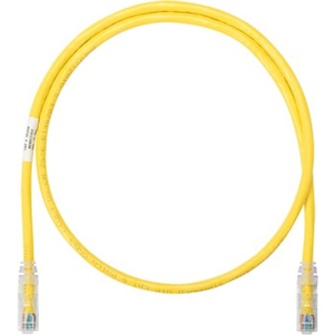 Yellow Panduit NetKey Cat.6 network patch cable with clear-booted RJ-45 connectors on both ends