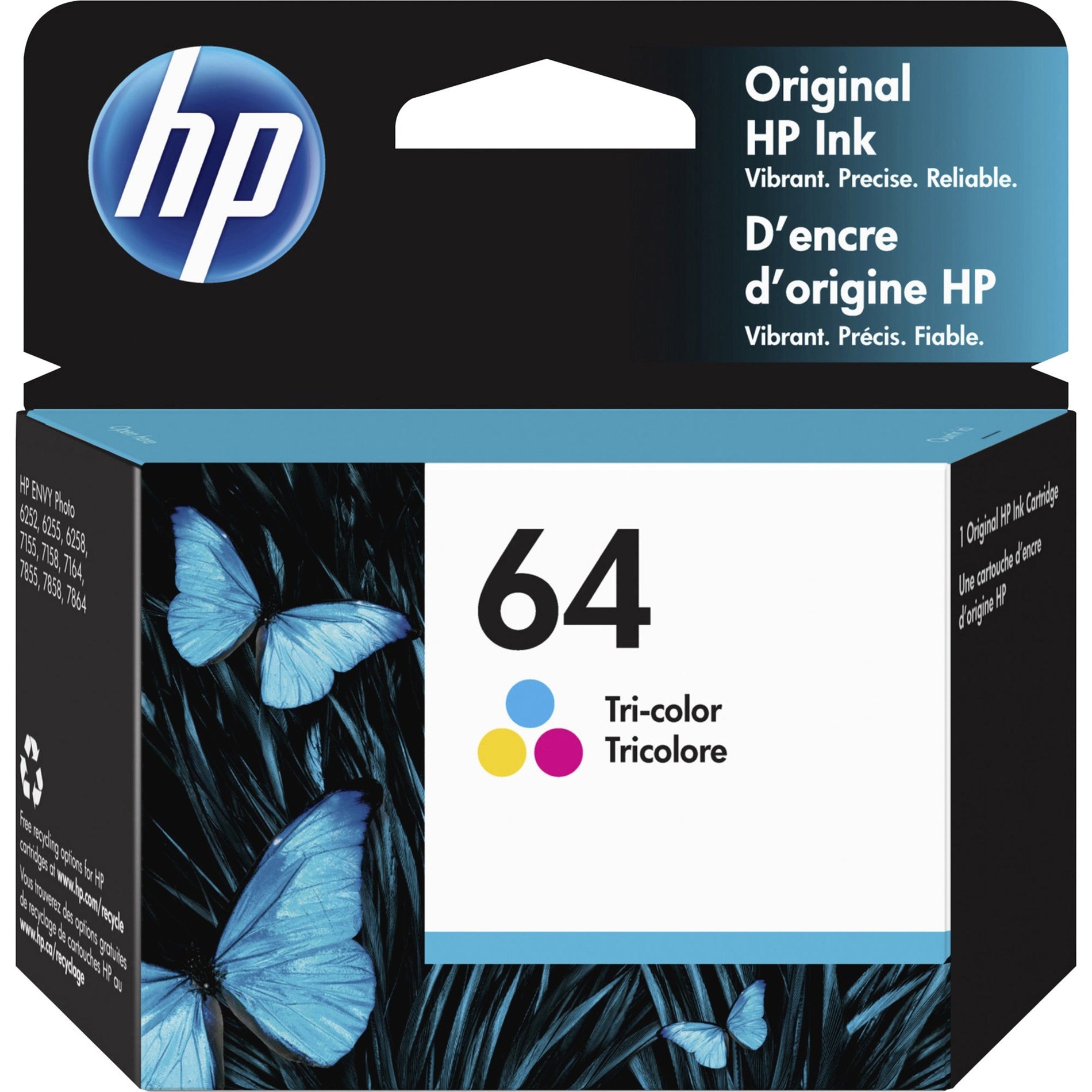 HP 64 Original Inkjet Ink Cartridge - Tri-color - 1 Each (N9J89AN#140)