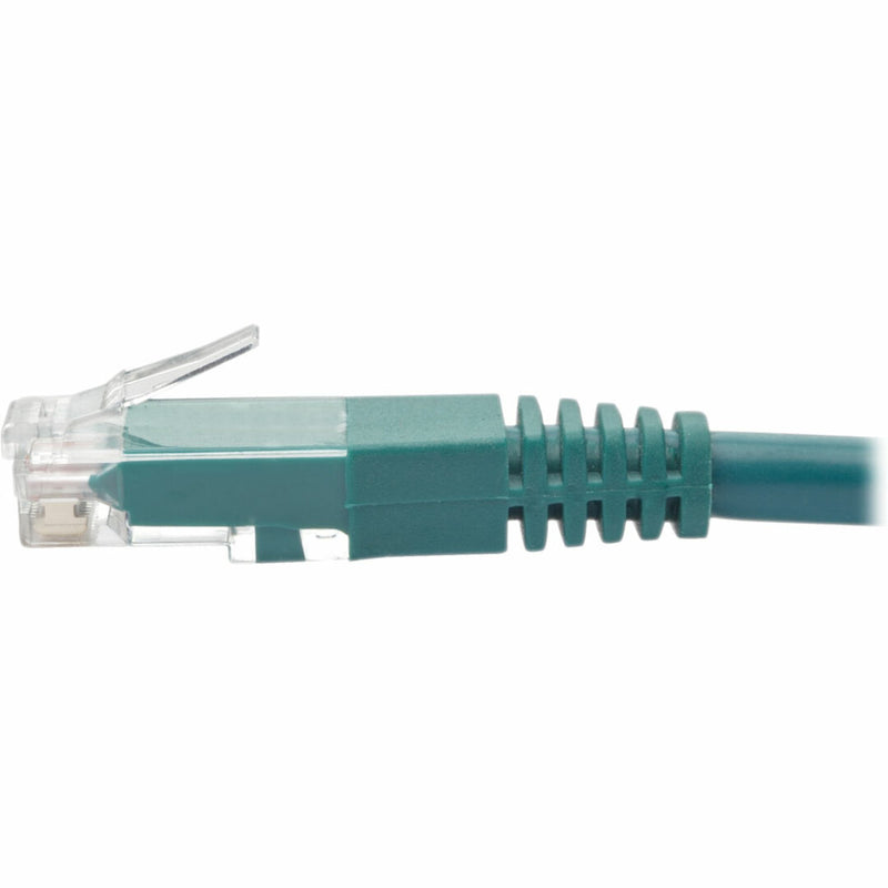 Close-up side view of Cat6 ethernet cable RJ45 connector locking tab